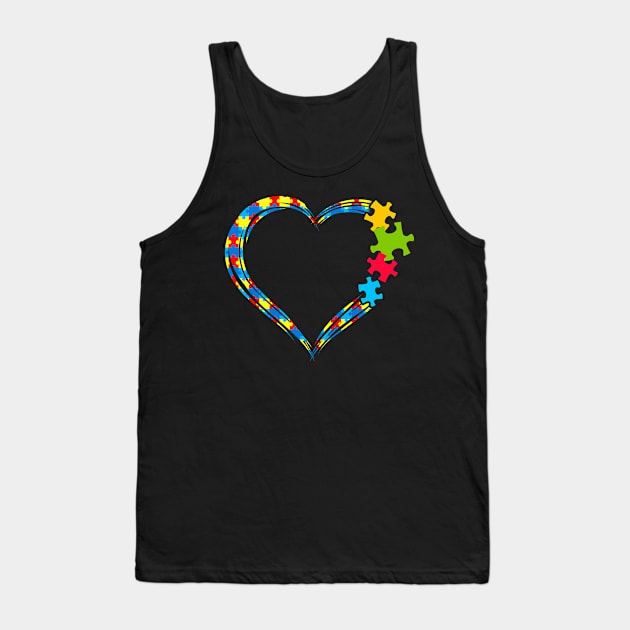 Autism puzzle piece heart Tank Top by LinDey